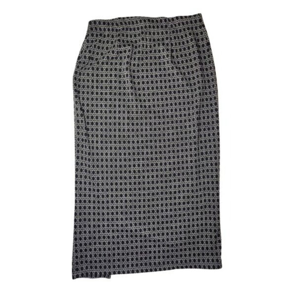 Max Studio Black White Geometric Stretchy Midi Pencil Skirt W Front Slit S NWT - Picture 2 of 7